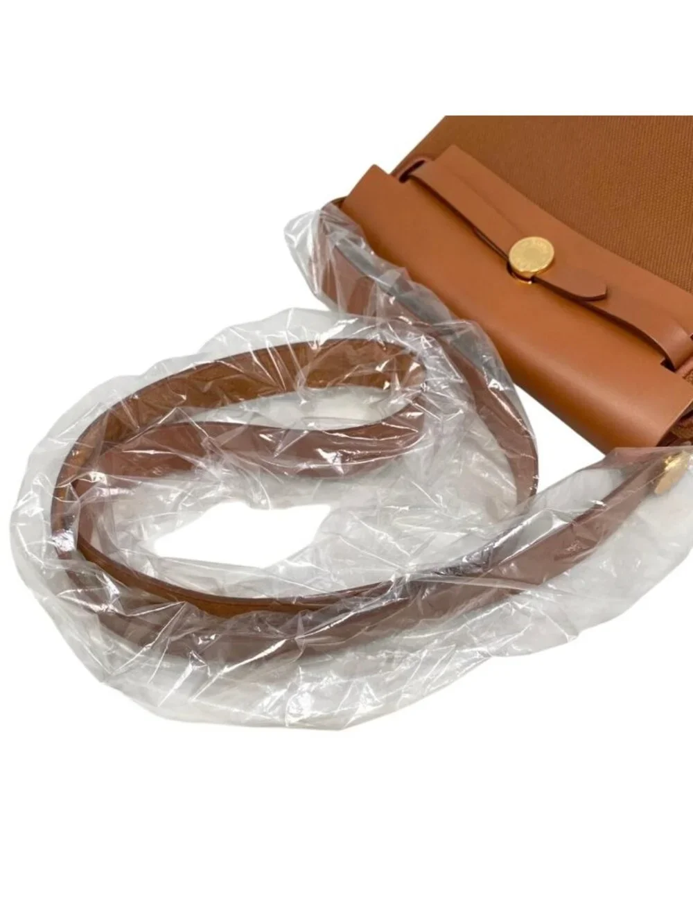 Hermes Shoulder Bag Herbag Zip 20 Vache Hunter Toile H Fauve Brown Gold
